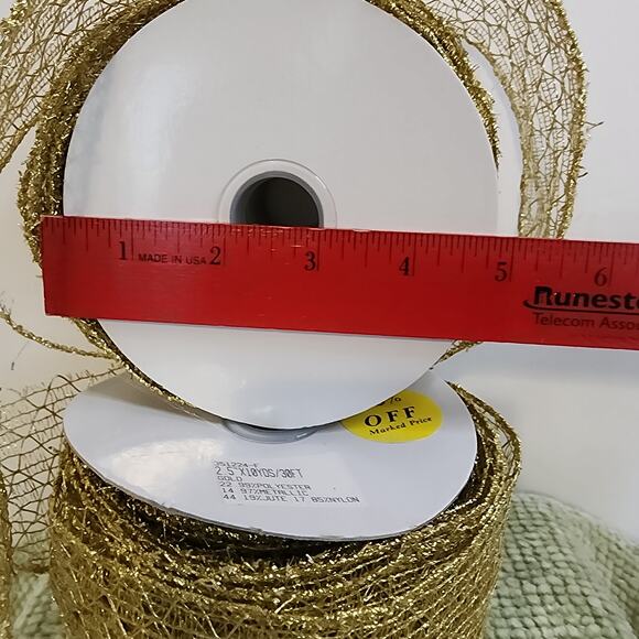 Lot of 2 Gold Metallic Mesh Ribbon Rolls 2.5"x10yd Each Holiday Craft Decor - Picture 5 of 5